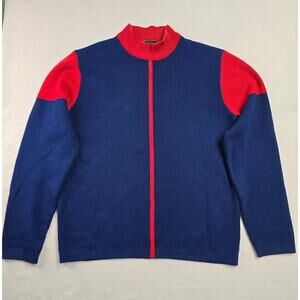 Vintage Colorblock Sweater Medium Red Blue 100% Wool Knitwear 90s